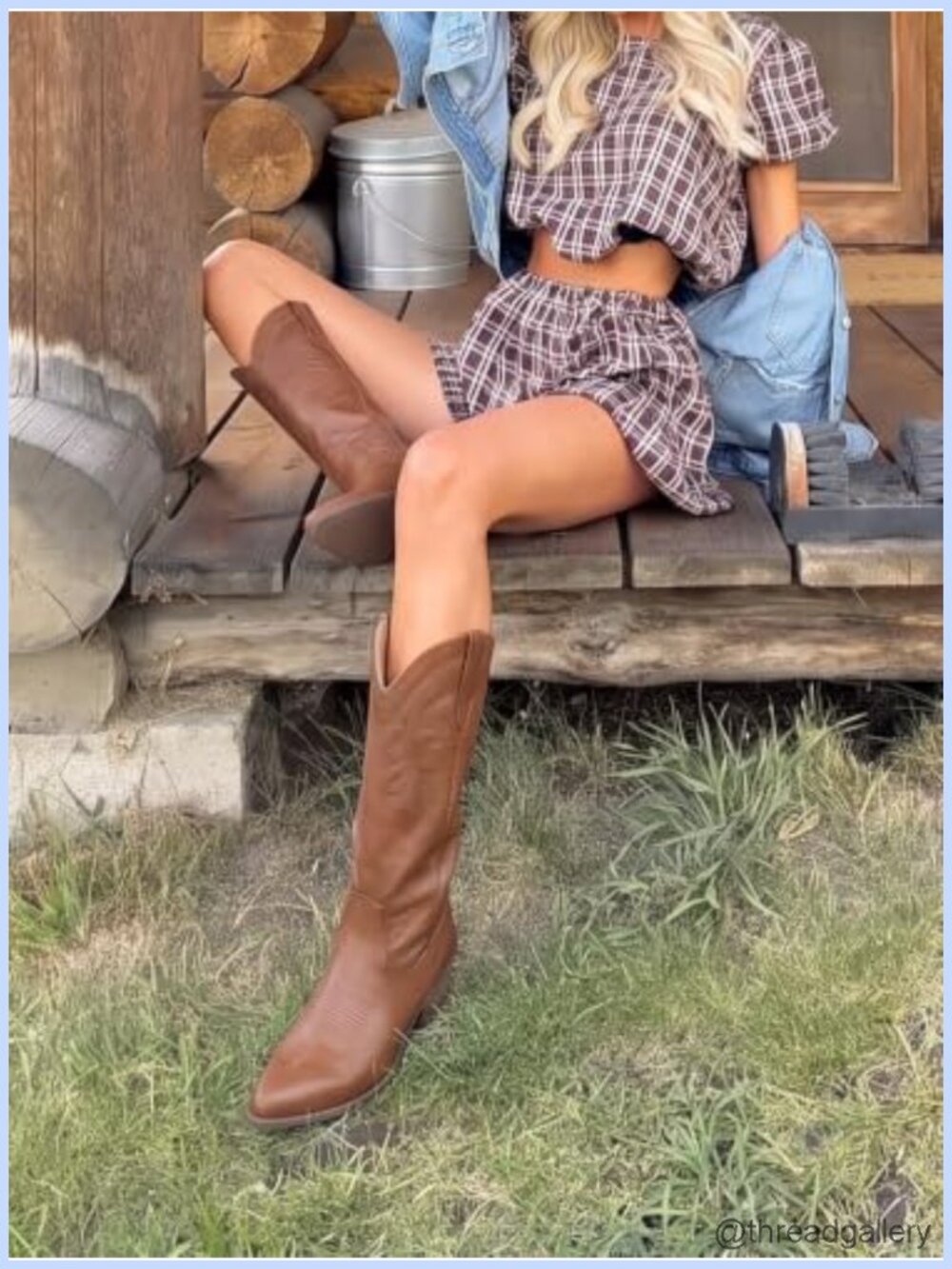 Womens Mid Calf Western Cowboy Boots Faux Leather Embroidered Chunky Heel - Picture 2 of 6